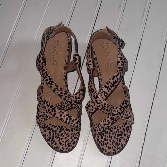 Madewell The Alyssa Sandal in Spotted Calf Fur Tan/Black Size 10 - Picture 1 of 6
